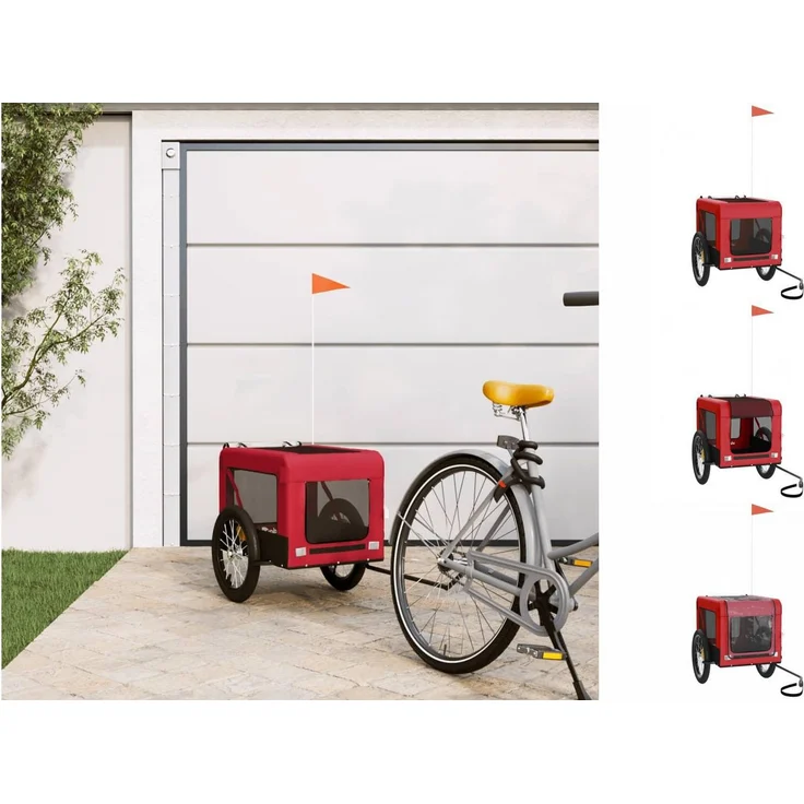 vidaXL Hunde-Transportbox Fahrradanhänger Hunde Rot und Schwarz Oxford-Gewebe Eisen, 45 kg maximale Tragfähigkeit – Bild 1