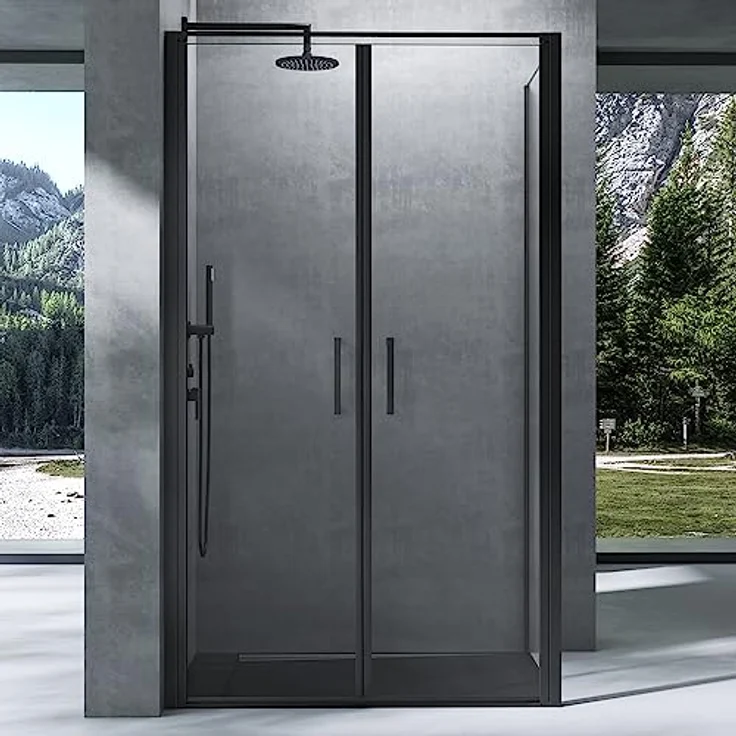 Mai & Mai Duschkabine Rav66, Duschabtrennung mit Drehtür 75x90x195cm, 8mm ESG-Sicherheitsglas, Hebe-Senk-Mechanismus, Nano-Beschichtung, Schwarz – Bild 4