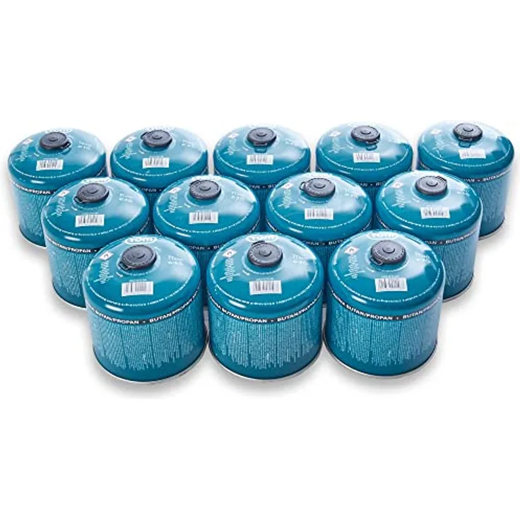 TOM Gaskartuschen CG-500, 12er Set mit 500 g Schraubkartuschen und Sicherheits-Gewindeventil für Camping und Outdoor-Events