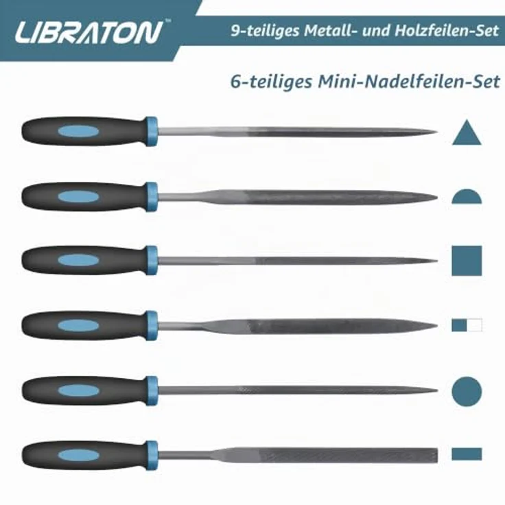 LIBRATON 9 tlg Feilen Set, Metallwerkstattfeilen mit ergonomischen Gummigriffen, inkl. halbrunde, runde und flache Feilen sowie Nadelfeilen in Segeltuchtasche – Bild 5