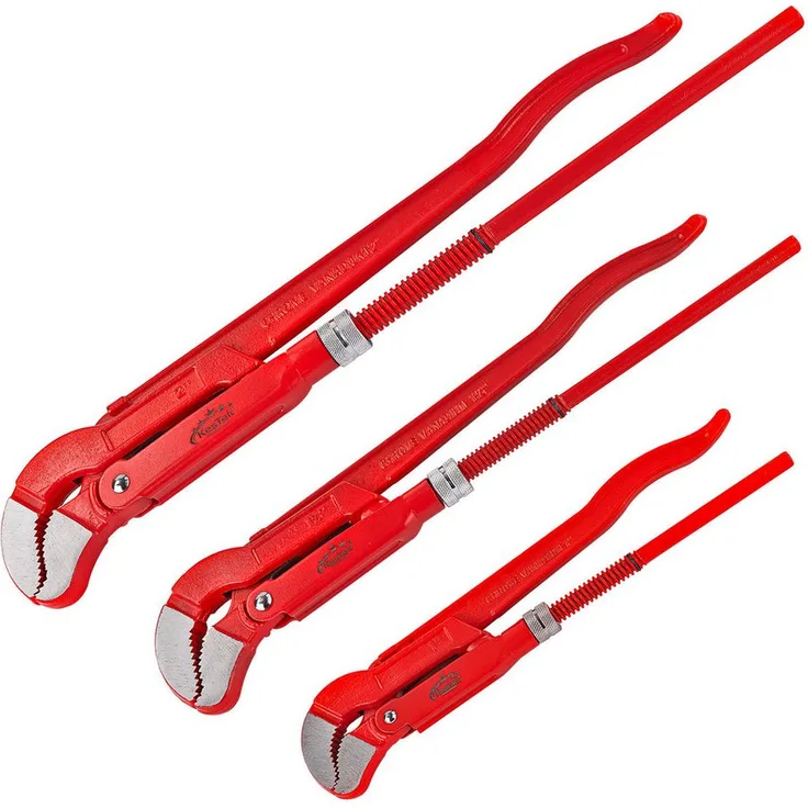 KesTek Eckrohrzangenset S-Maul, 1" - 1 1/2" - 2", 45° abgewinkelt, Chrom-Vanadium-Stahl, induktiv gehärtete Zähne