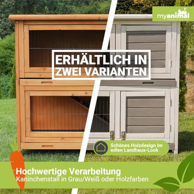 Miweba MyAnimal Hasenstall MH-20 | 120x51x105 cm - Kaninchenstall mit Freilaufgehege - Doppelstockhaus 2 Ebenen - Hasenkäfig - imprägniert - Kaninchenkäfig Winterfest - Indoor und Outdoor (Braun) – Bild 5