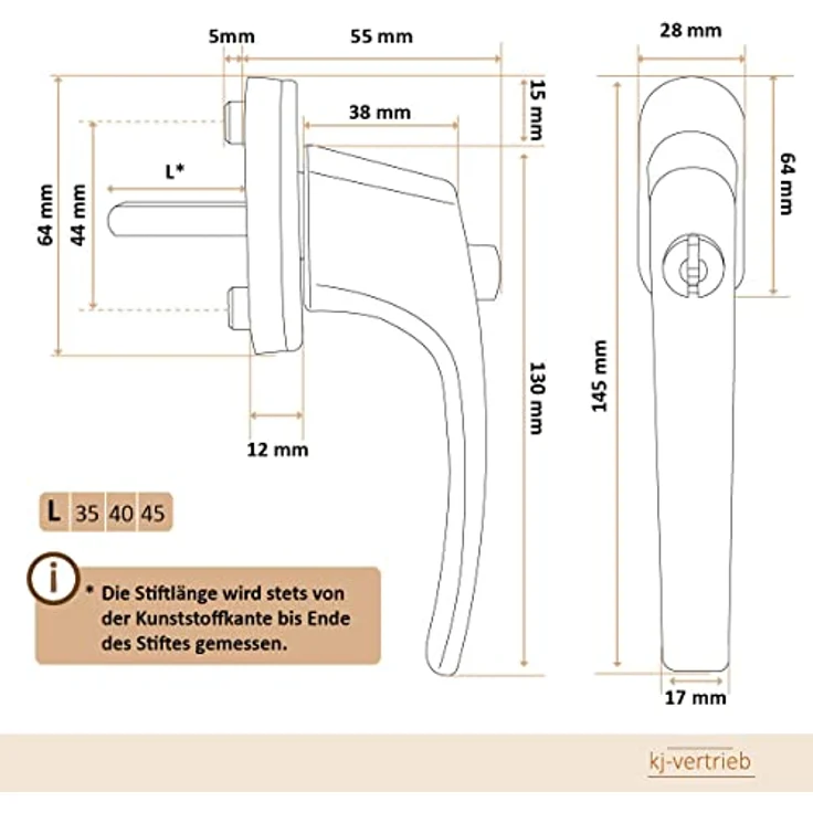 4 x Alu Fenstergriff in Silber F1 abschließbar - Stiftlänge 40mm – Bild 5