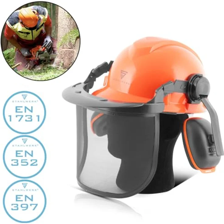 STAHLWERK FH-100 ST Forsthelm, Kopfschutz mit Visier und Gehörschutz, EN397 EN352 EN1731, atmungsaktives Stirnpolster, für Agrar-, Forst- und Baugewerbe – Bild 2