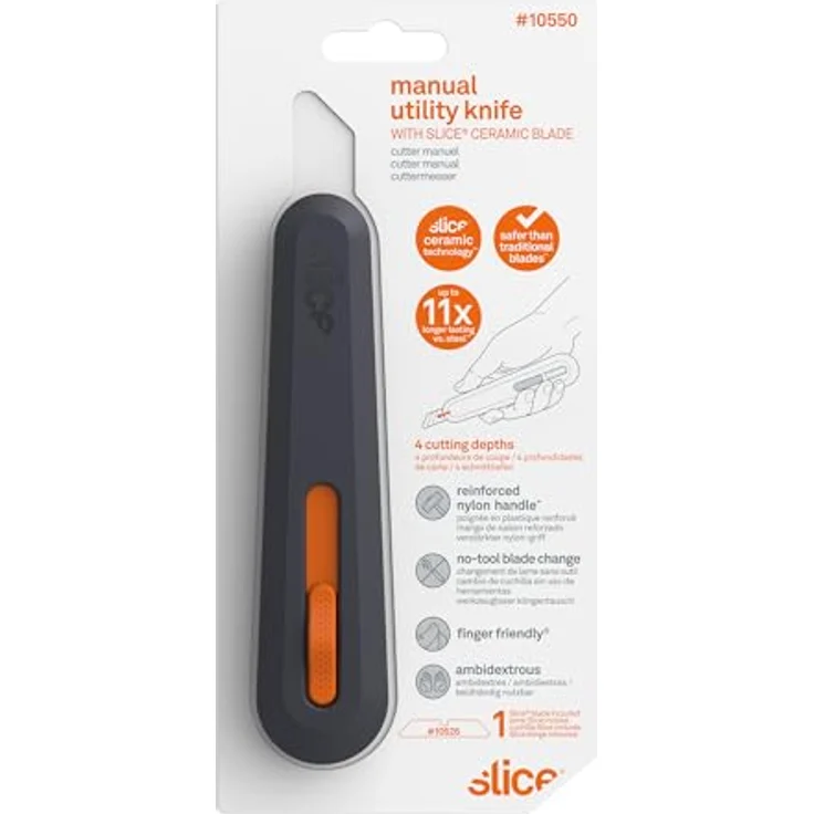 SLICE Cuttermesser 10550, Manuelles Teppichmesser mit keramischer Klinge, 11x längere Schärfe, robuster Griff aus glasfaserverstärktem Nylon – Bild 8