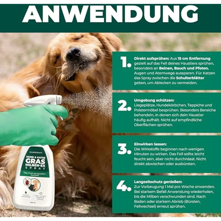 Silberkraft Grasmilben-Ex Spray für Hunde, 500 ml, effektive Linderung bei Juckreiz - gegen Milben, Parasiten, Ungeziefer – Bild 5