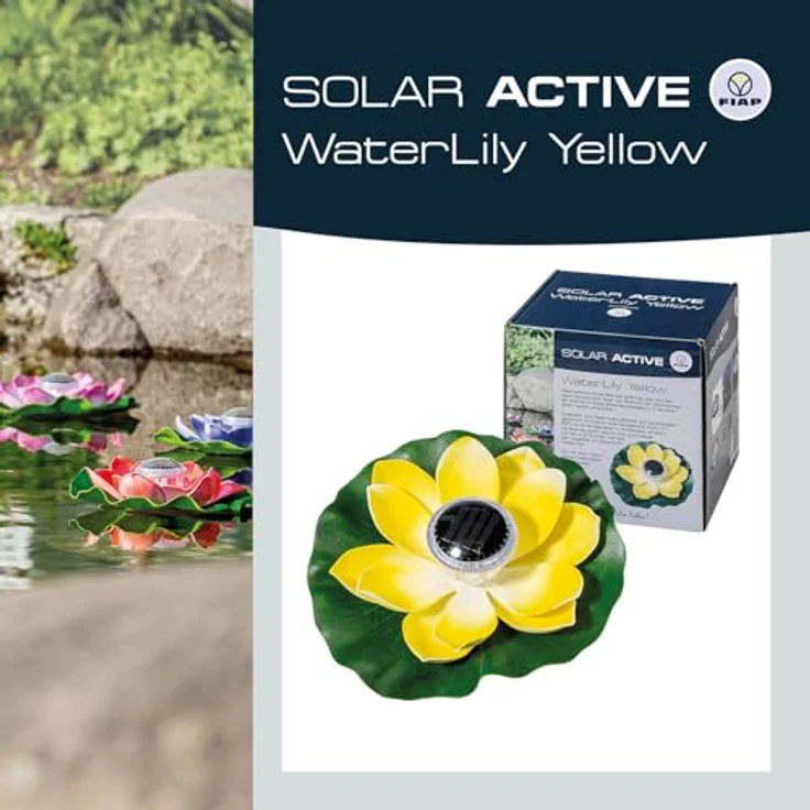 FIAP SOLAR ACTIVE WaterLily WHITE, schwimmende Seerose mit Solarbeleuchtung und Akkubatterie, Teichbeleuchtung in weiß, leuchtet in 7 Farben, Ø 280 mm – Bild 2