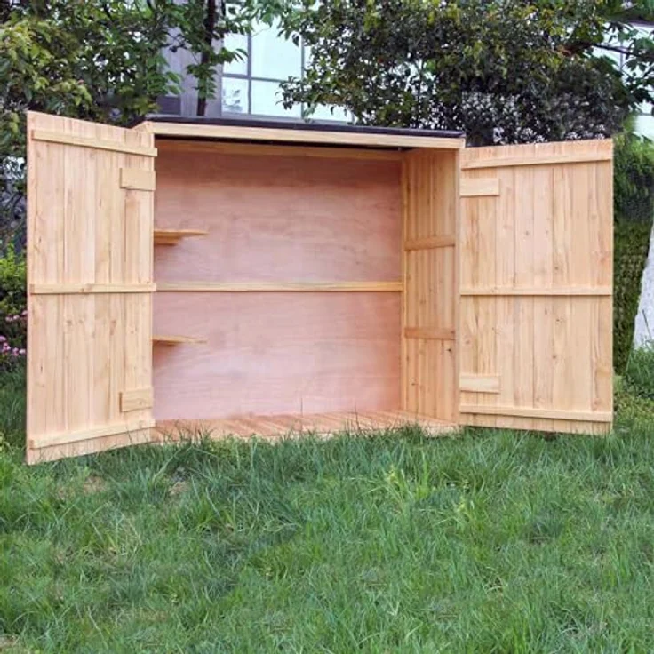Wiltec Gartenhaus mit Doppeltür, Geräteschrank aus Holz in Naturfarbe, 136 x 58 x 127 cm – Bild 6