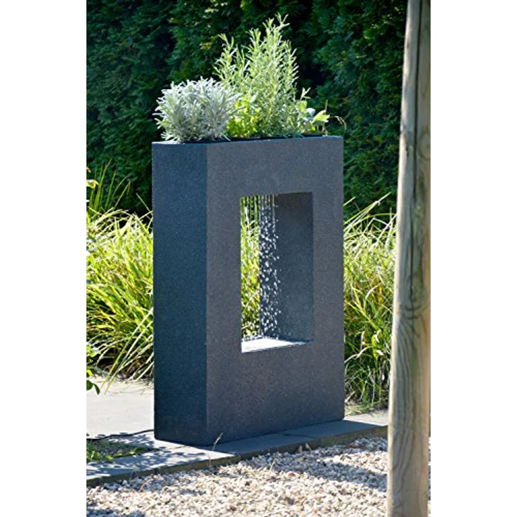 dobar Großer Design Garten-Brunnen mit Pumpe und LED´s, Polyresin, grau-schwarz, 54.5 x 19 x 76 cm, 96110e – Bild 8