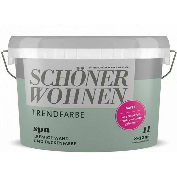 SCHÖNER WOHNEN FARBE Wandfarbe SW Trend, matt, 1,0L, Farbton Spa 6507, hochdeckend, scheuerbeständig, lösemittel- und weichmacherfrei, ideal für Neu- und Renovierungsanstriche