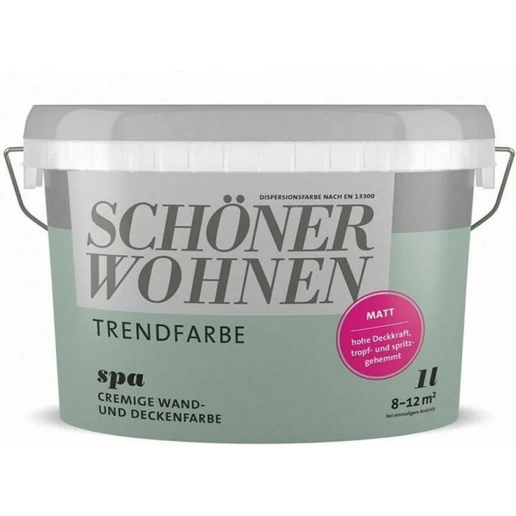 SCHÖNER WOHNEN FARBE Wandfarbe SW Trend, matt, 1,0L, Farbton Spa 6507, hochdeckend, scheuerbeständig, lösemittel- und weichmacherfrei, ideal für Neu- und Renovierungsanstriche
