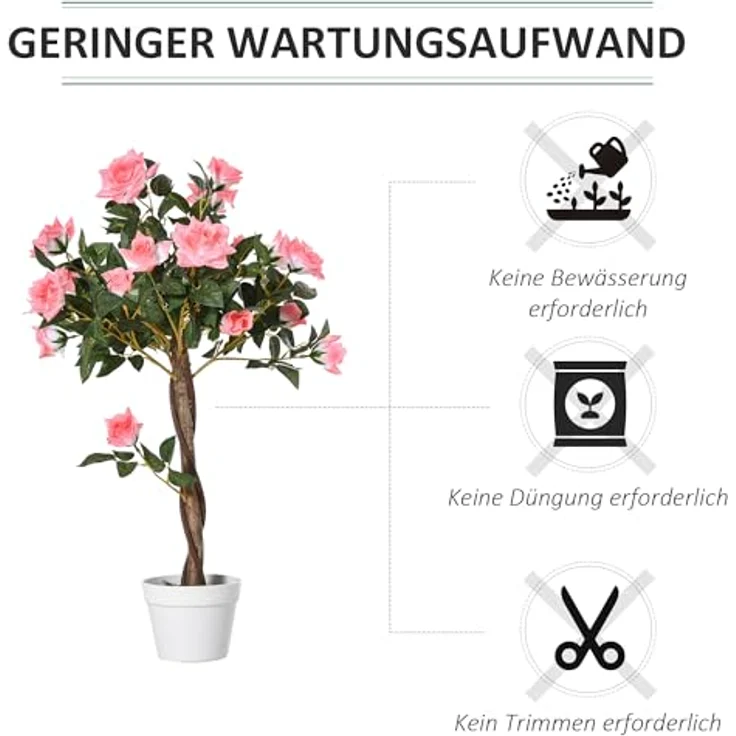 Outsunny Künstliche Rosenpflanze, 90 cm großer Kunstbaum im Topf, realistische Plastik Rosenanlage für Wohnzimmer, Schlafzimmer und Büro, pflegeleichte Dekoration – Bild 5