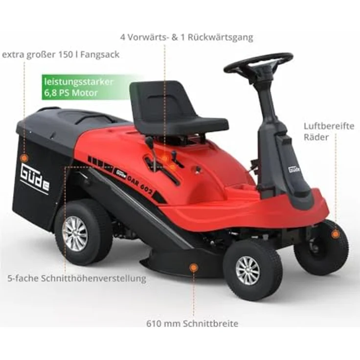 Güde Rasentraktor GAR 602, Aufsitzrasenmäher mit 61 cm Schnittbreite, für Rasenflächen bis 3000 m² – Bild 7