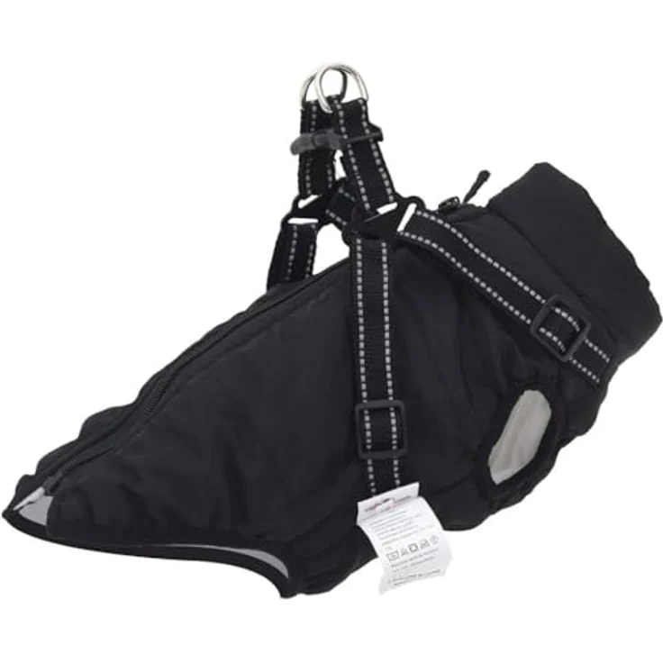 vidaXL Hundemantel mit Geschirr Wasserdicht Reflektierend Schwarz XL, Outdoor-Weste für Hunde in Schwarz mit wasserdichter Außenschicht, verstellbarem Geschirr und Reflexstreifen – Bild 1