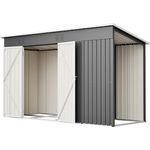 Thanaddo Metall Gerätehaus 311x123x181 cm, wetterfest mit Holzunterstand und Lüftungsgitter, grau