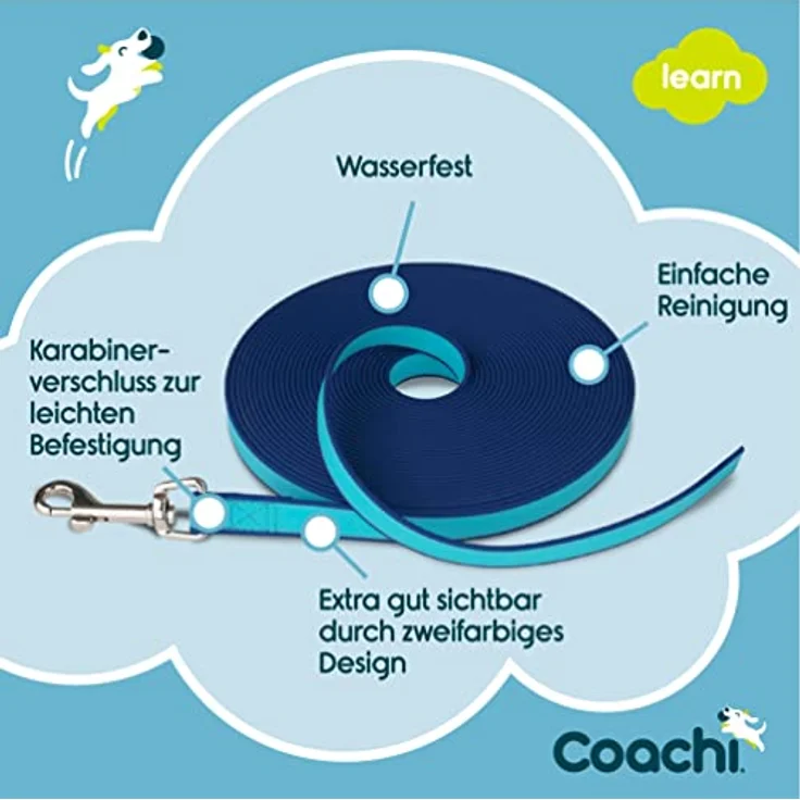 Company of Animals Coachi Training Line 10m, Rückruftraining, wasserfest, leicht, für Hunde und Welpen, zweifarbig – Bild 3