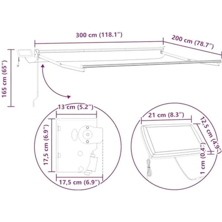 vidaXL Manuelle Gelenkarmmarkise mit LEDs, Braun, 3 x 2 m Sonnenschild für Outdoor – Bild 2