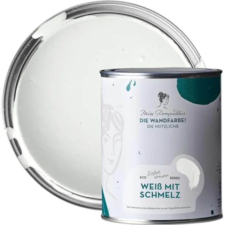 MissPompadour Wandfarbe Weiß mit Schmelz, abwaschbare, scheuerbeständige und wasserbasierte Wandfarbe mit hoher Deckkraft, 1 L – Bild 1