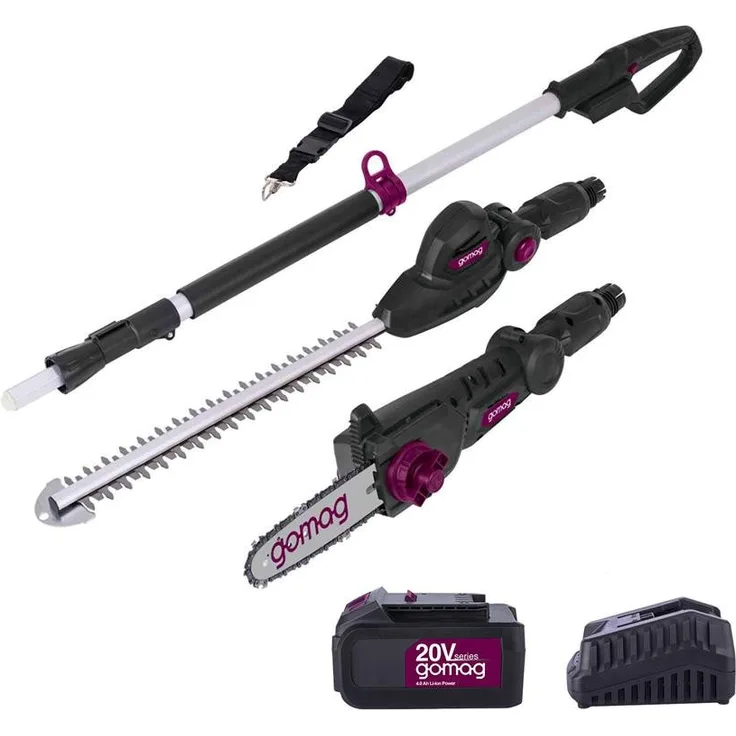 Gomag Garten-Multifunktionsgerät GO-HHS410, 2-in-1 Set mit 4,0 Ah Akku und 4,5 A Ladegerät, 11 Einstellwinkel für Heckenschneider