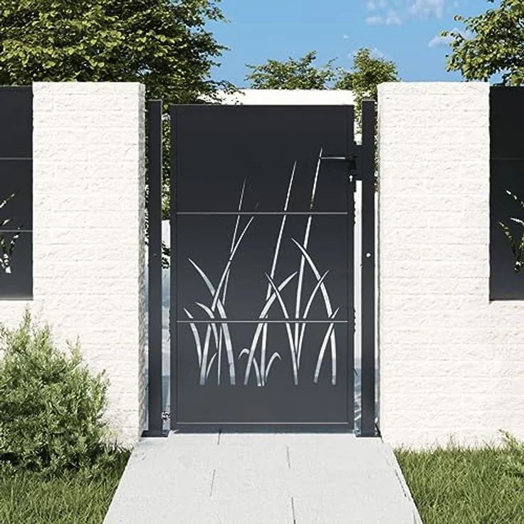 vidaXL Gartentor Anthrazit 105x155 cm Stahl Gras-Design Abschließbar 3 Schlüssel – Bild 2