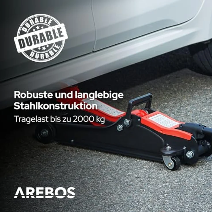 AREBOS 2t Hydraulischer Rangierwagenheber Autoheber - Niedrige Hubhöhe, hohe Tragkraft - Rot/Schwarz – Bild 8