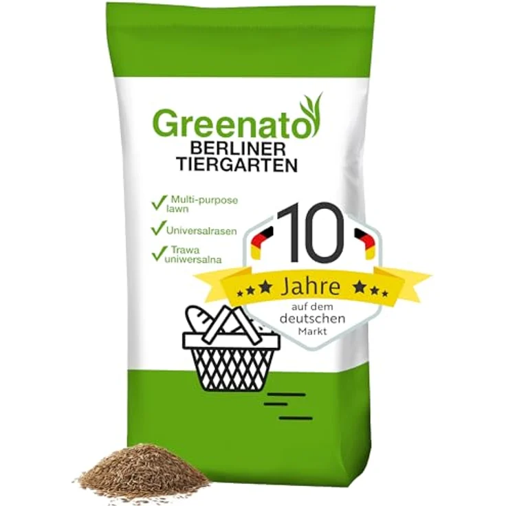Greenato 10 kg Rasensamen schnellkeimend Berliner Tiergarten, Moosvernichter und Schattenrasen für 400 m², strapazierfähig und pflegeleicht – Bild 1