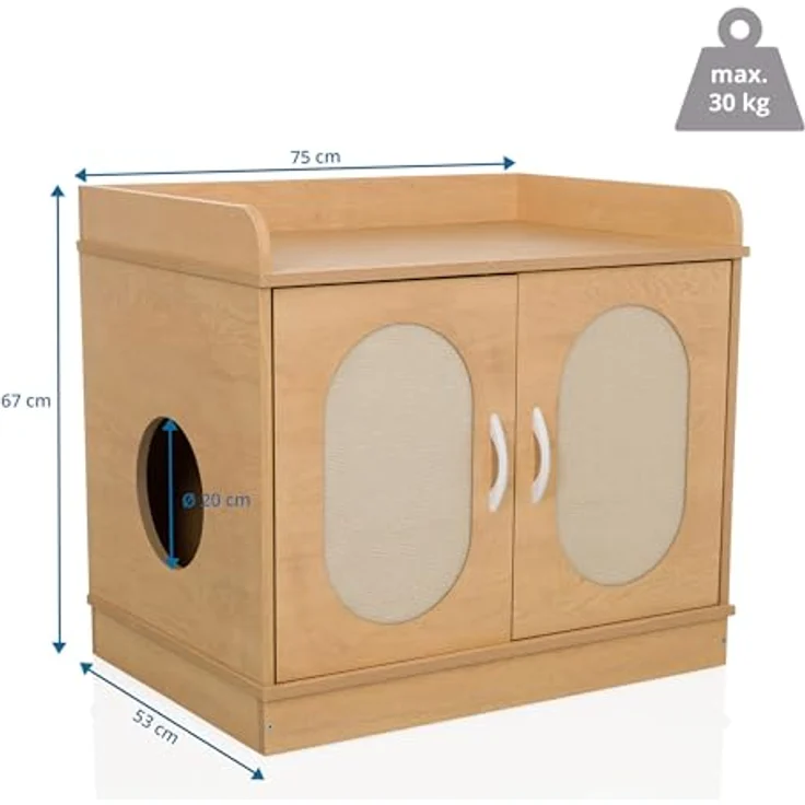 hjh LIVING KITTYHOME 2, Katzenhaus aus MDF, laminiert, mit Katzentoilette, großen Doppeltüren und integrierten Kratzbrettern, Landhausstil – Bild 3
