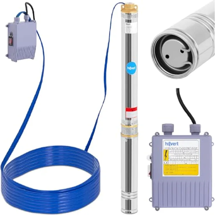 hillvert Brunnenpumpe HT-ROBSON-SP1100-101, 6.000 l/h, 1.100 W, Edelstahl, Förderhöhe 101 m