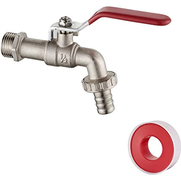 Ibergrif Garten Wasserhahn 1/2 Zoll mit Gartenschlauch Adapter - Kugelhahn Frostsicher -10℃, High Temperature Resistance 120℃, Absperrhahn Tropffrei für Garten Regentonne, Wasserhahn Aussen Messing – Bild 1