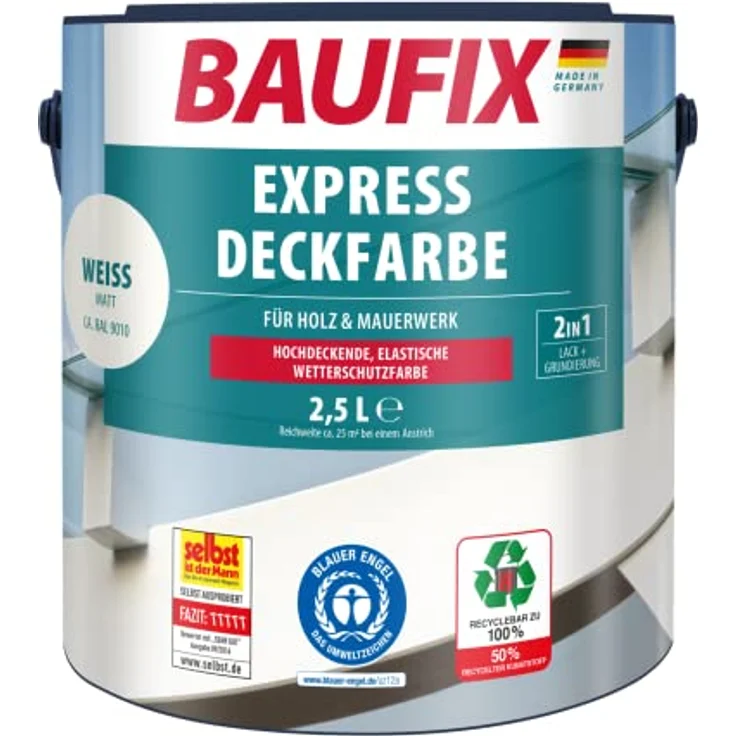 Baufix Express Deckfarbe weiß, 2,5 l – Bild 1