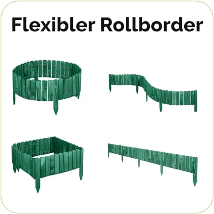 Garronda Beeteinfassung Holz Rollzaun Holzzaun 200 x 20 cm imprägniert Flexibler Rollborder Rasenkante Palisade Gartenzaun Umzäunung für Garten GD-0046 (Smaragdgrün, Höhe: 20 cm) - Flexibler Holzgartenzaun aus imprägniertem Holz, wetter- und schädlingsbeständig – Bild 2