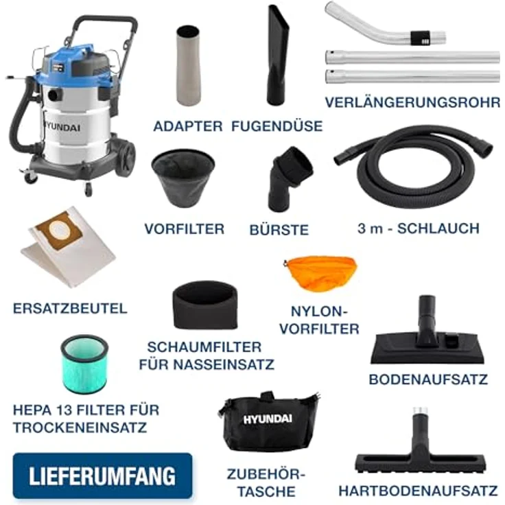 Hyundai Nass- / Trockensauger VCWD1650E, 1600 W, 50l, Edelstahltank, Gebläsefunktion – Bild 5