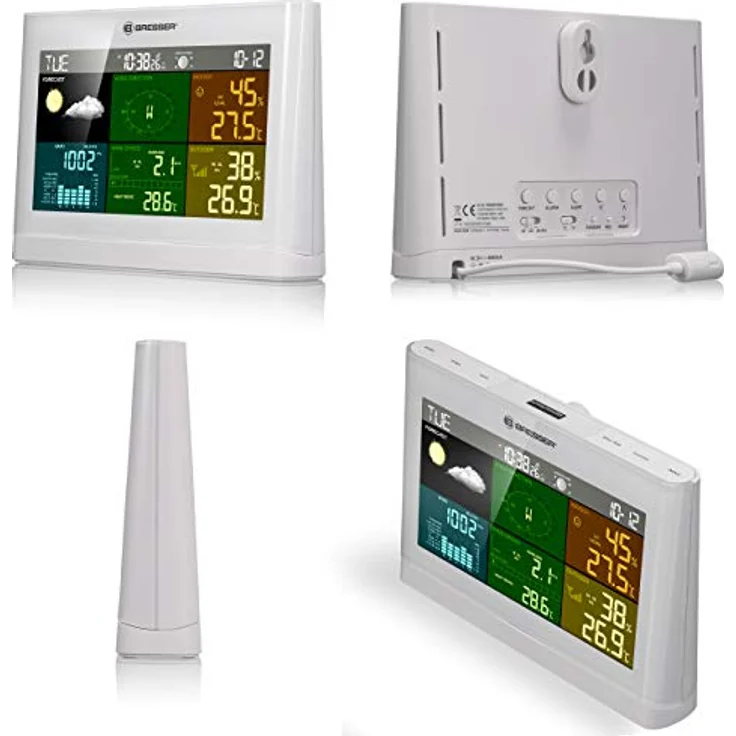 Bresser Wetterstation Funk mit Außensensor Wetter Center mit 5-in-1 Außensensor (Temperatur, Luftdruck, Luftfeuchtigkeit, Windmesser, Regenmesser), weiß – Bild 4