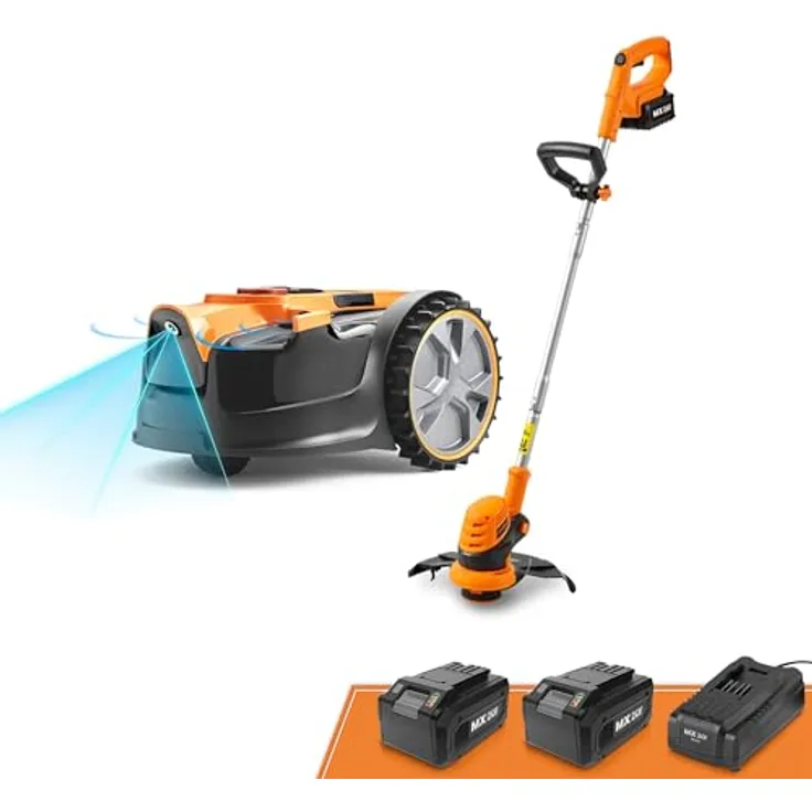 LawnMaster OcuMow™ Roboter-Rasenmäher mit 24V MAX Trimmer-Kombi-Set, optischer Navigation und automatischer Hindernisvermeidung