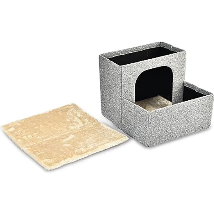 Dehner Lieblinge Haustiertreppe Sussex, faltbar, ca. 43 x 33 x 35.5 cm, 2 in 1 mit plüschiger Höhle für Katzen und kleine Hunde, grau/creme – Bild 2