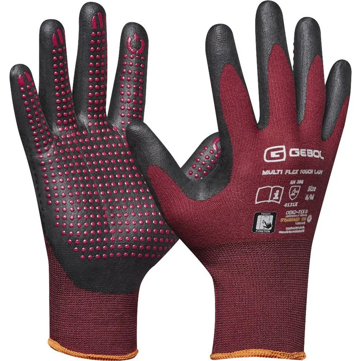 Gebol Arbeitshandschuhe Gebol Handschuh Multi Flex Touch Lady, Nahtloser Montagehandschuh mit Touch-Funktionalität, Größe 7/S, rot/schwarz