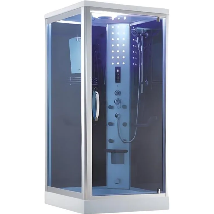 Xl Moebel Gmbh Komfortdusche Duschkabine 100x100 cm, transparente Glaskabine mit Aluminiumrahmen und integrierten LED-Lichtern