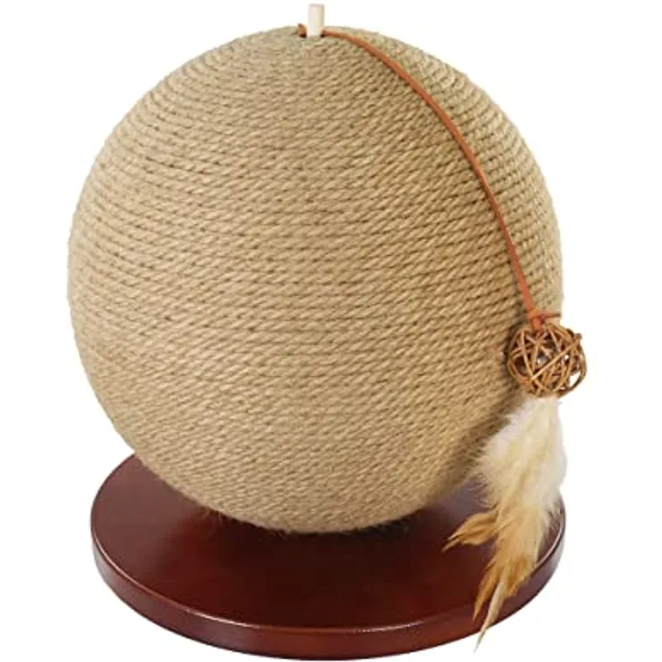 Rosewood 40140 Attraktives Kratzspielzeug aus natürlicher Jute, mit Feder, 33 x 30 cm, Katzen-Minze, Holzfuß