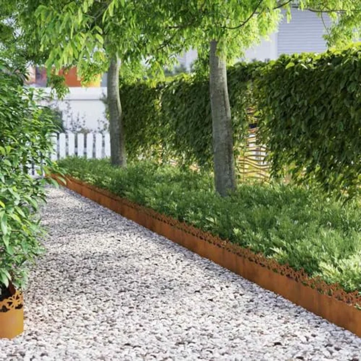 vidaXL Rasenkanten 30 pcs Wetterfeststahl, Rostig 103 x 0,05 x 22 cm, langlebige Metallrasenbarriere für Garten und Terrasse – Bild 2