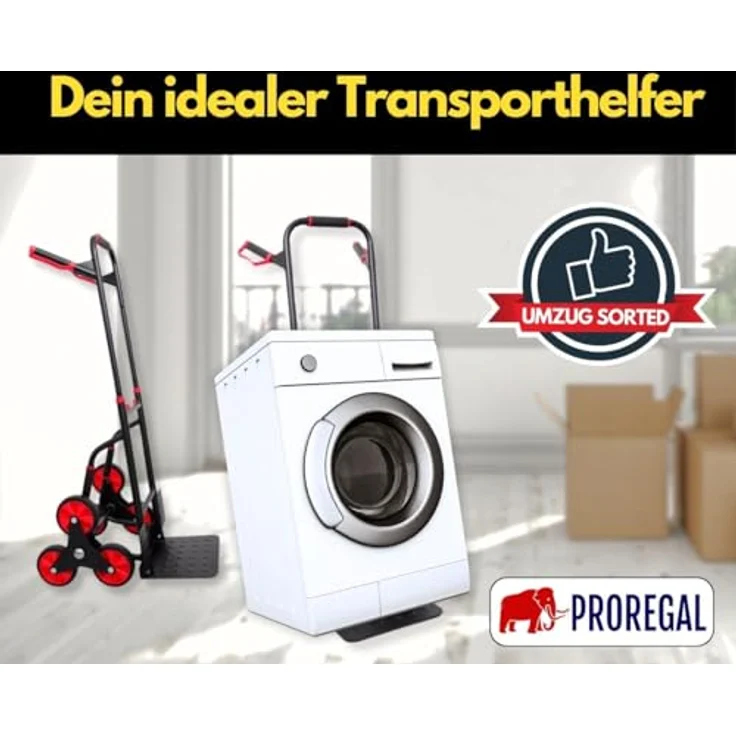 PROREGAL® Treppensackkarre TAURUS 250kg Stahlrahmen ergonomische Griffe Gummiräder, pulverbeschichtet rot/schwarz – Bild 6