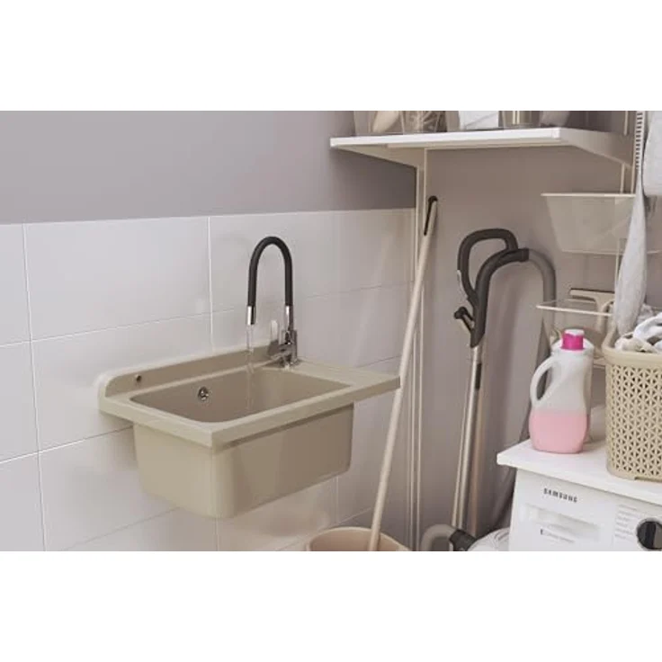 Granitan Kunststoffspüle MONZA Ausgussbecken - Waschtrog mit Siphon - Waschbecken 58x38x26,7 cm, erhältlich in mehreren Farben – Bild 2