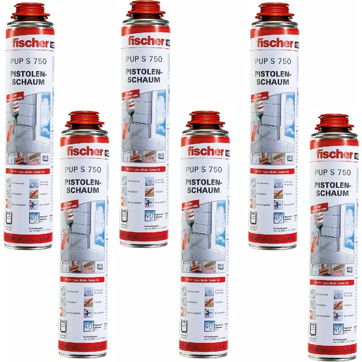 6x Fischer 1K Pistolenschaum-Montageschaum-Füllschaum-Dämmschaum PUP S 750ml B2