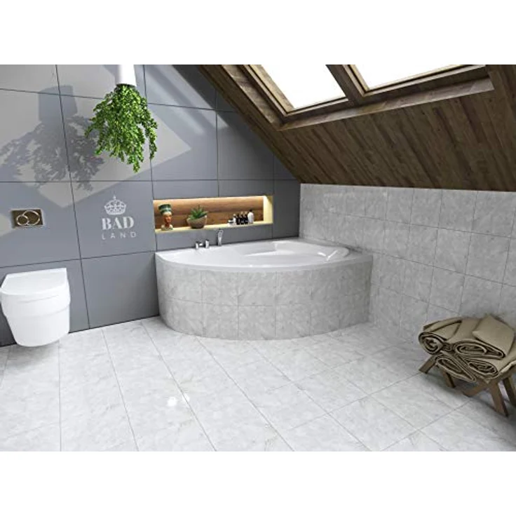 Polimat BADLAND MAREA Eckbadewanne 150x100 cm, Weiß Acryl, Komplettset mit Acrylschürze, Füßen und Chrom Automatik Ablaufgarnitur, Made in EU – Bild 5