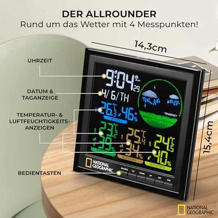 National Geographic Wetterstation, inkl. 3 Sensoren, Farbdisplay mit Wettervorhersage und Alarmfunktion – Bild 6