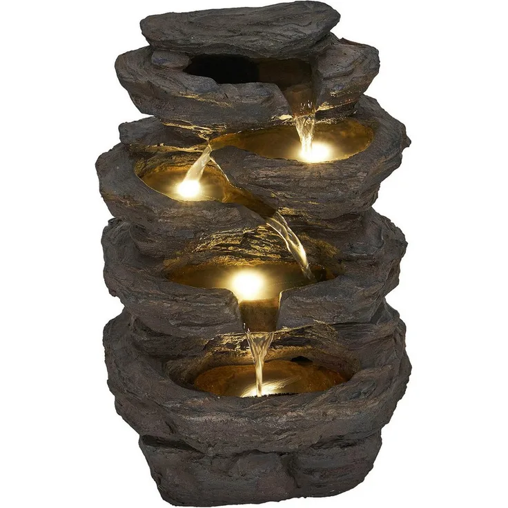 AcquaArte MIRAS Gartenbrunnen Wasserfall Wasserspiel, Komplettset mit LED-Beleuchtung, Pumpe und Felsoptik
