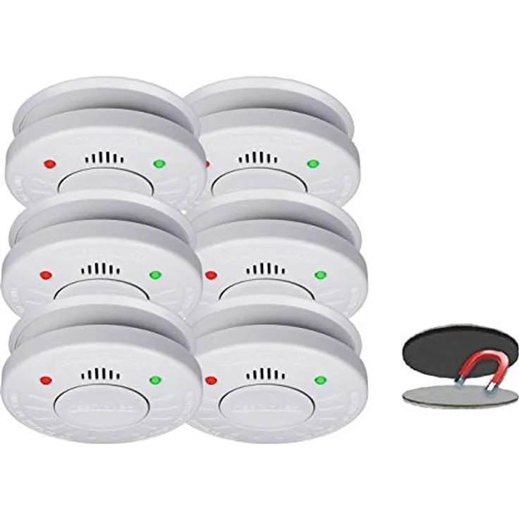 smartwares Rauchmelder 6er Set 10 Jahre Brandmelder mit Magnethalter, Kleben statt Bohren