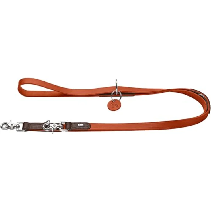 HUNTER Verstellbare Hundeführleine LEMVIG, orange/Dunkelbraun, Leder, 3-fach verstellbar, belastbar und strapazierfähig, Made in Germany, Größe: 20/200 cm – Bild 1