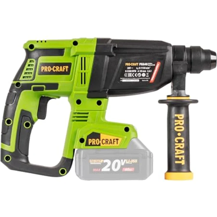 Procraft PHA40bb-c, Akku-Bohrhammer 20 V mit 2,6 J Schlagenergie, SDS-Plus, ohne Akku und Ladegerät – Bild 3