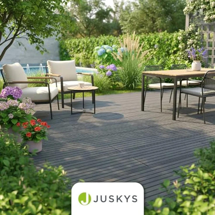 Juskys WPC-Terrassendielen, 30 m², witterungsbeständig, grau, raue Oberfläche, bis 330 kg/m² belastbar – Bild 7