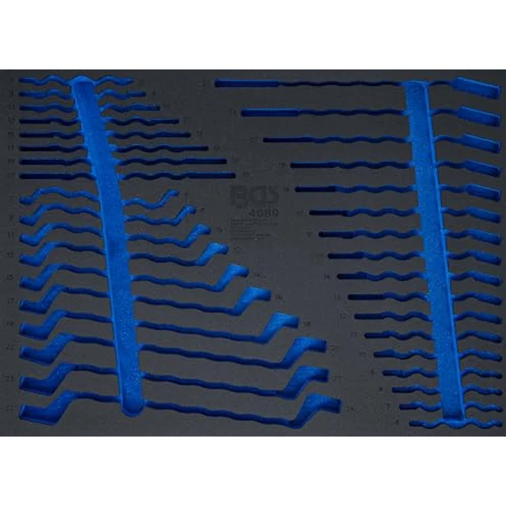 BGS TECHNIC Werkstattwageneinlage 3/3 leer für Art. 4089, Hochwertiger Hartschaum, Höhe 32 mm, Breite 567 mm, Länge 408 mm, Gewicht 234 g – Bild 1